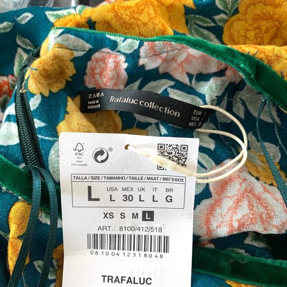 Zara Floral Long Sleeve Romper in Green with Velvet Tie - Picture 12 of 15